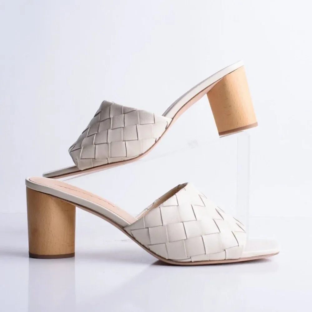 Veronica Beard Womens Kiele White Leather Woven Slip On Heels Shoes Mules Sz 11_2